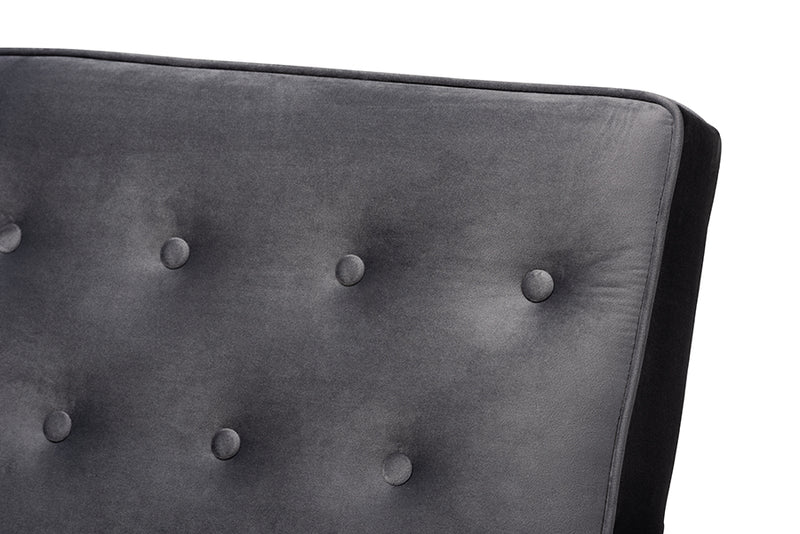 Baxton Studio Sorrento Mid-century Modern Grey Velvet Fabric Upholstered Walnut Finished Wooden Lounge Chair