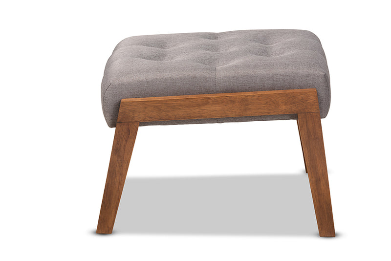 Baxton Studio Naeva Mid-Century Modern Grey Fabric Upholstered Walnut Finished Wood Footstool