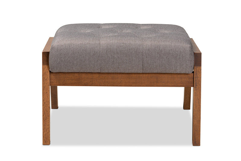 Baxton Studio Naeva Mid-Century Modern Grey Fabric Upholstered Walnut Finished Wood Footstool