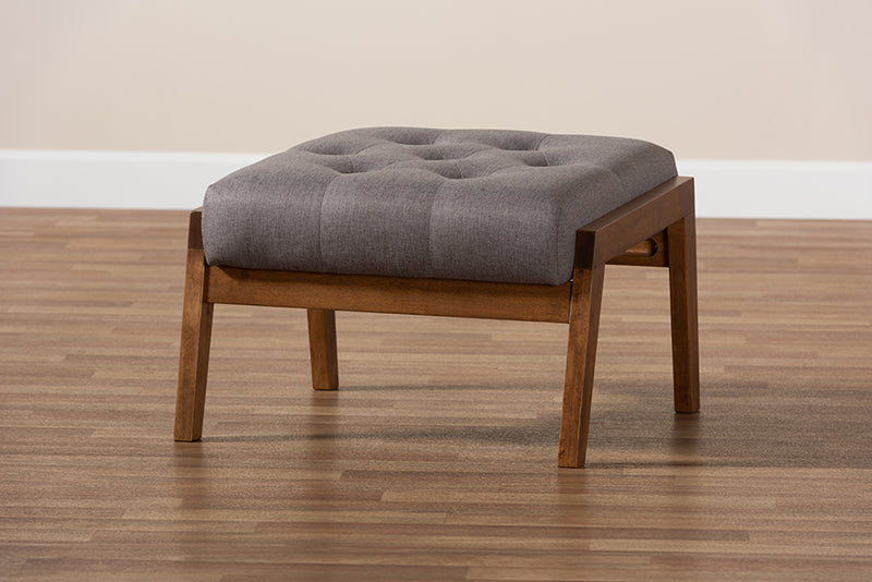 Baxton Studio Naeva Mid-Century Modern Grey Fabric Upholstered Walnut Finished Wood Footstool