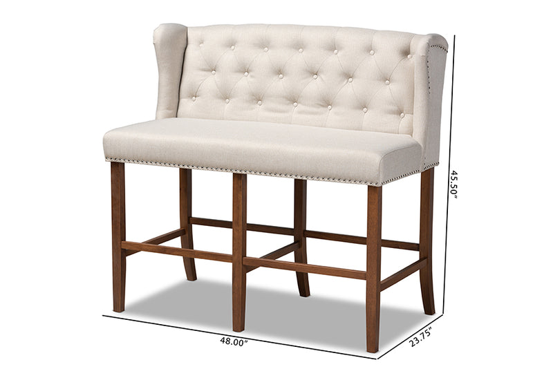 Baxton Studio Alira Modern and Contemporary Beige Fabric Upholstered Walnut Finished Wood Button Tufted Bar Stool Bench