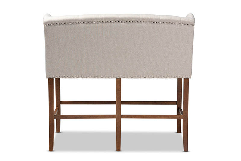 Baxton Studio Alira Modern and Contemporary Beige Fabric Upholstered Walnut Finished Wood Button Tufted Bar Stool Bench