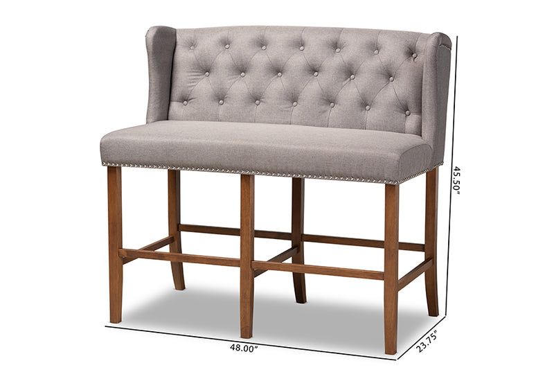 Baxton Studio Alira Modern and Contemporary Grey Fabric Upholstered Walnut Finished Wood Button Tufted Bar Stool Bench
