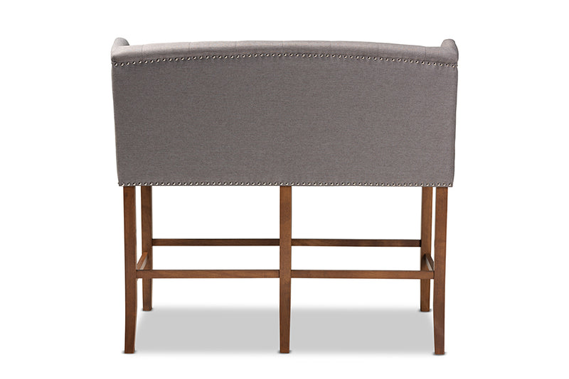 Baxton Studio Alira Modern and Contemporary Grey Fabric Upholstered Walnut Finished Wood Button Tufted Bar Stool Bench