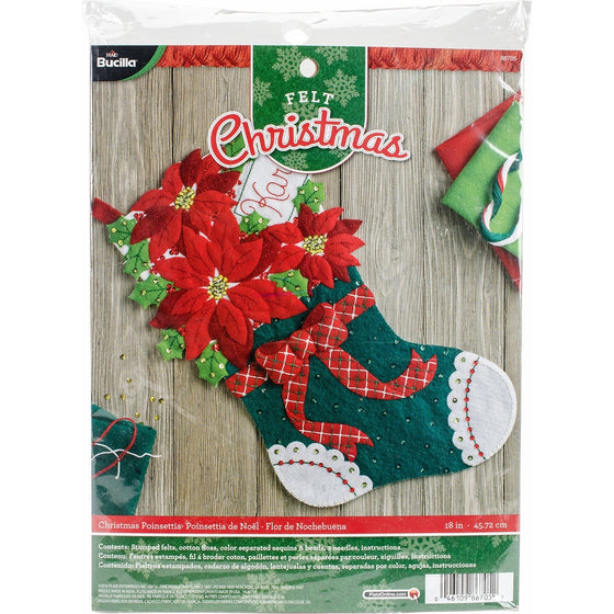 Bucilla Felt Applique Stocking Kit (18-Inch), 86705 Christmas Poinsettia