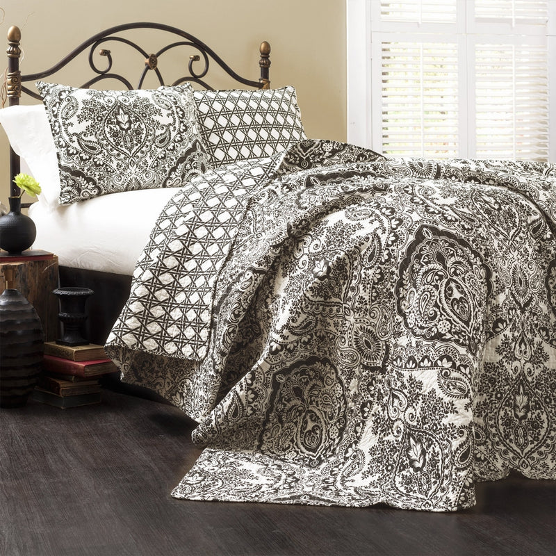 Lush Decor Aubree 3 Piece Quilt Set, Queen, Black/White