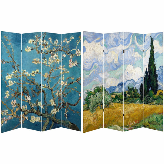 Oriental Furniture 6 ft. Tall Double Sided Works of Van Gogh Canvas Room Divider - Almond Blossoms/Wheat Field