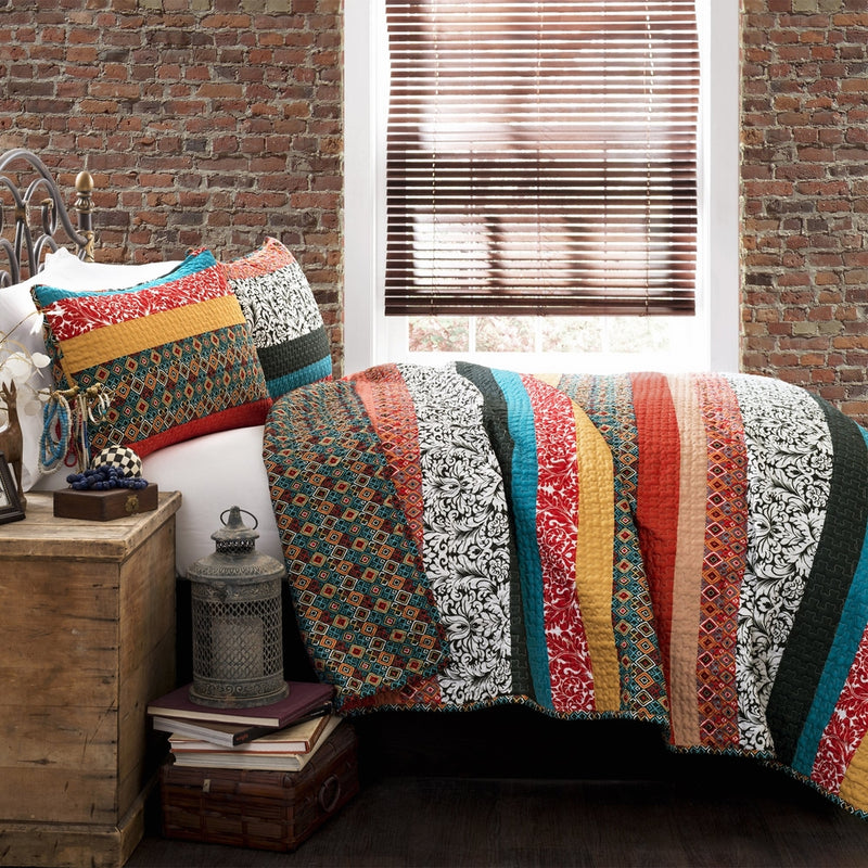 Lush Decor Boho Stripe 3-Piece Quilt Set, Full/Queen, Turquoise/Tangerine