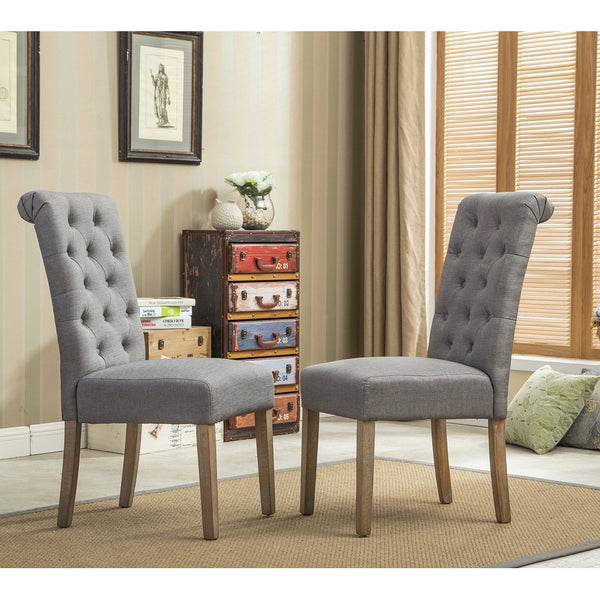 Roundhill Furniture Habit Grey Solid Wood Tufted Parsons Dining Chair (Set of 2), Gray