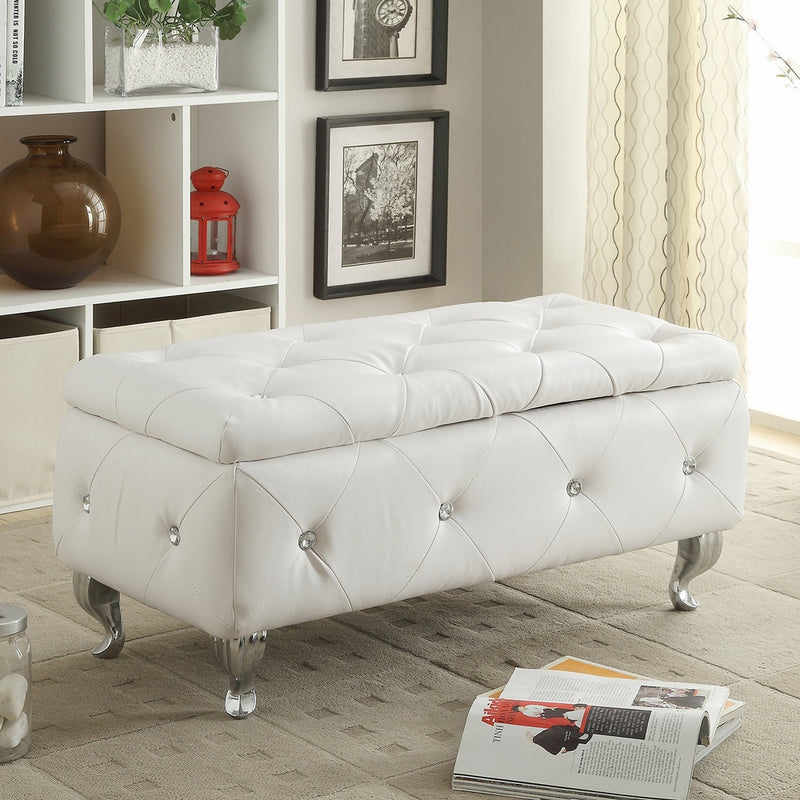 AC Pacific White Crystal Tufted Storage Bench