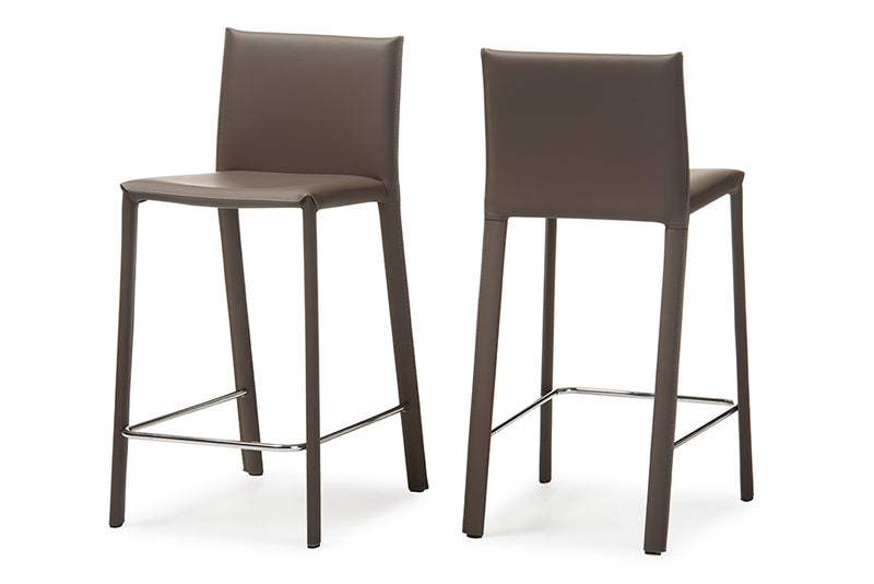 Baxton Studio Crawford Modern and Contemporary Taupe Leather Upholstered Counter Height Stool (Set of 2)