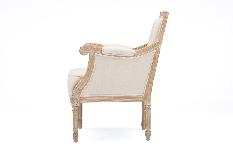 Baxton Studio Chavanon Wood & Light Beige Linen Traditional French Accent Chair