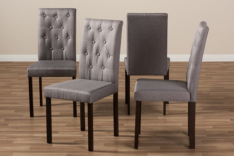 Baxton Studio Gardner Modern and Contemporary Dark Brown Finished Grey Fabric Upholstered Dining Chair (Set of 4)