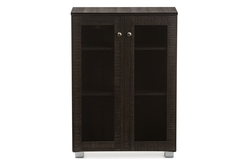 Baxton Studio Mason Modern and Contemporary Dark Brown Multipurpose Storage Cabinet Sideboard with Two Class Doors