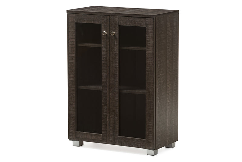 Baxton Studio Mason Modern and Contemporary Dark Brown Multipurpose Storage Cabinet Sideboard with Two Class Doors