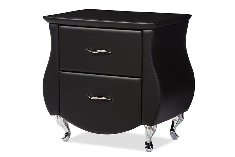Baxton Studio Erin Modern and Contemporary Black Faux Leather Upholstered Nightstand