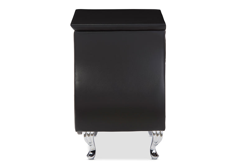 Baxton Studio Erin Modern and Contemporary Black Faux Leather Upholstered Nightstand