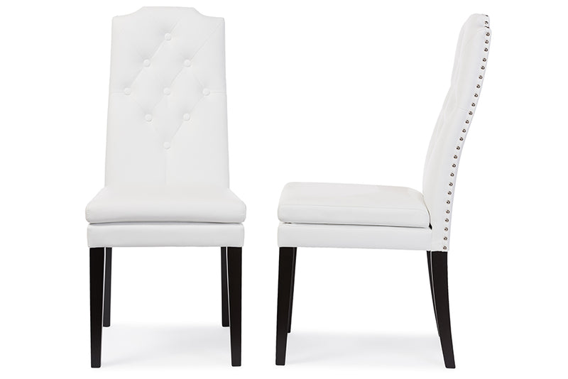 Baxton Studio Dylin Modern and Contemporary White Faux Leather Button-Tufted Nail heads Trim Dining Chair (Set of 2)