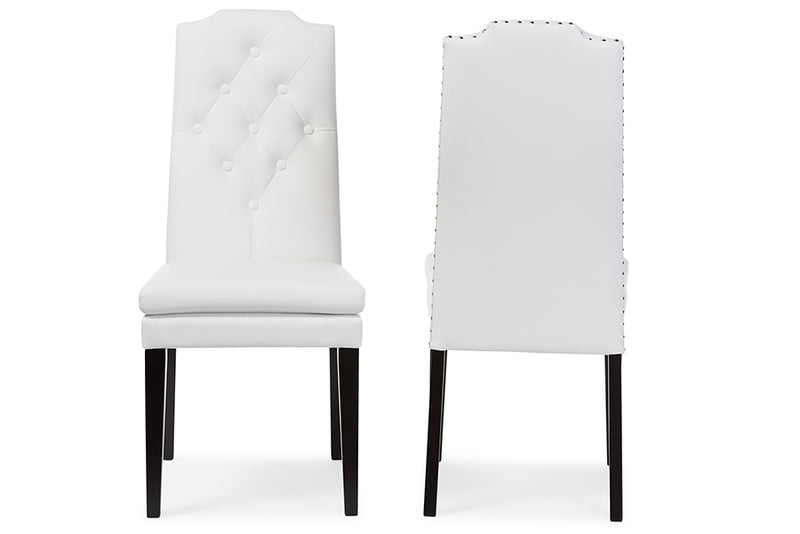 Baxton Studio Dylin Modern and Contemporary White Faux Leather Button-Tufted Nail heads Trim Dining Chair (Set of 2)