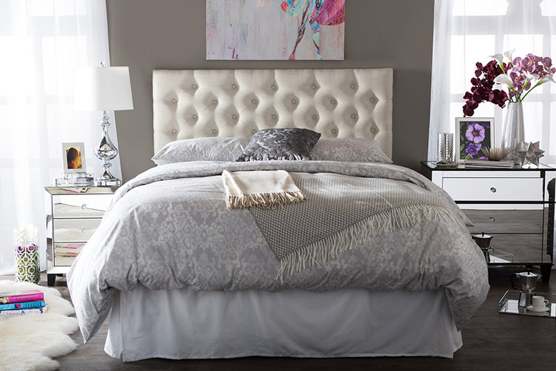 Baxton Studio Viviana Modern and Contemporary Light Beige Fabric Upholstered Button-tufted Queen Size Headboard