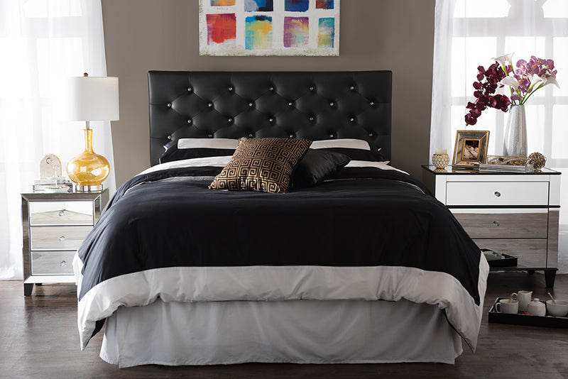 Baxton Studio Viviana Modern and Contemporary Black Faux Leather Upholstered Button-tufted Full Size Headboard