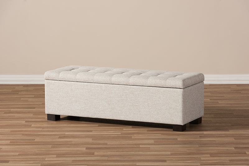 Baxton Studio Roanoke Modern and Contemporary Beige Fabric Upholstered Grid-Tufting Storage Ottoman Bench