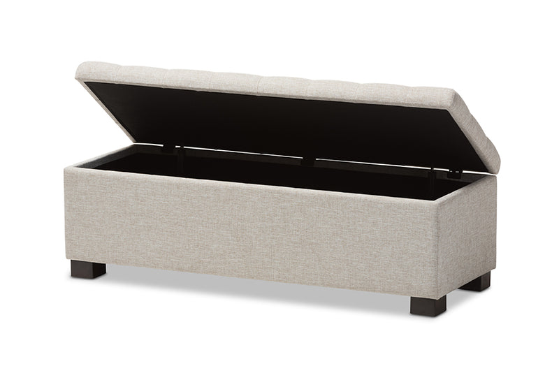 Baxton Studio Roanoke Modern and Contemporary Beige Fabric Upholstered Grid-Tufting Storage Ottoman Bench