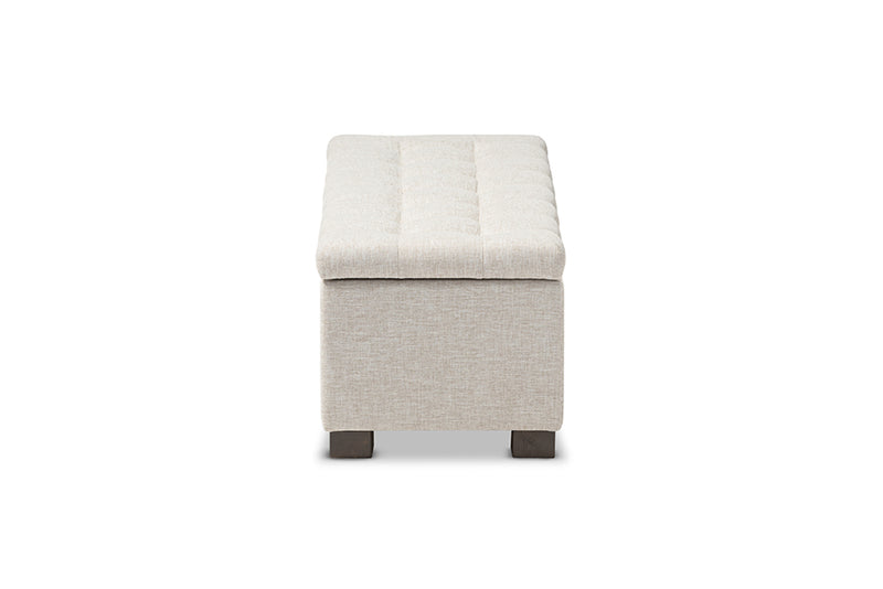 Baxton Studio Roanoke Modern and Contemporary Beige Fabric Upholstered Grid-Tufting Storage Ottoman Bench