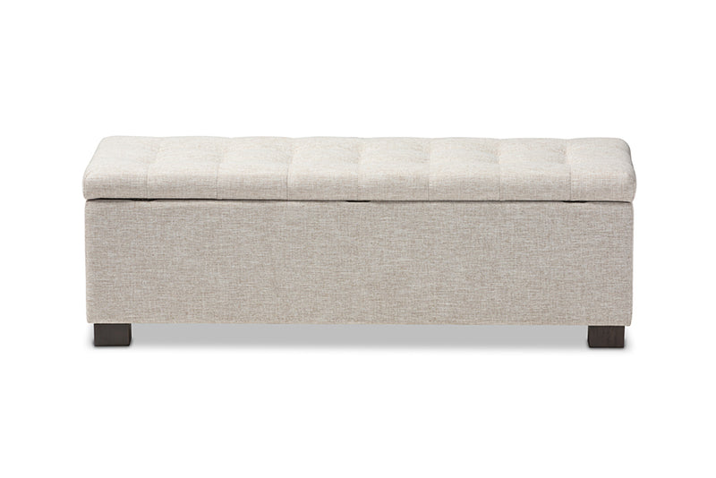 Baxton Studio Roanoke Modern and Contemporary Beige Fabric Upholstered Grid-Tufting Storage Ottoman Bench