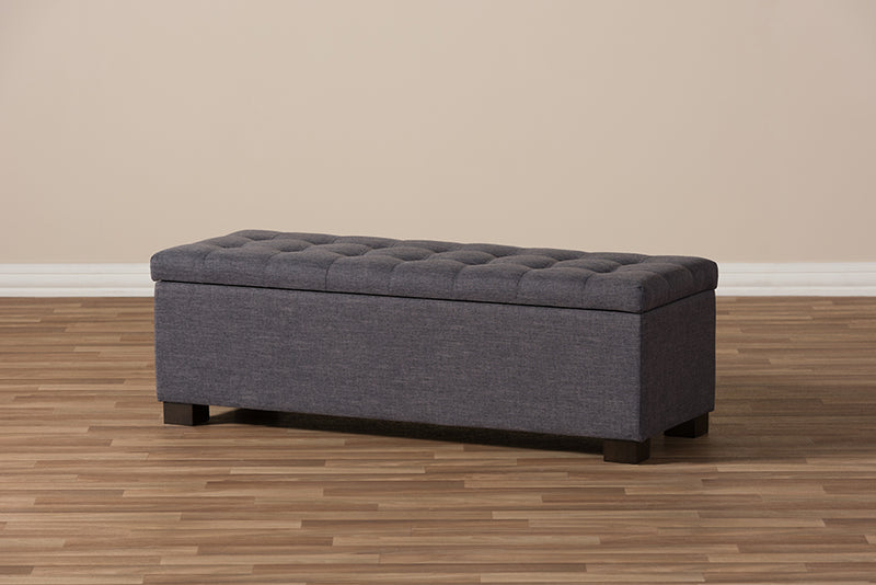Baxton Studio Roanoke Modern and Contemporary Dark Grey Fabric Upholstered Grid-Tufting Storage Ottoman Bench