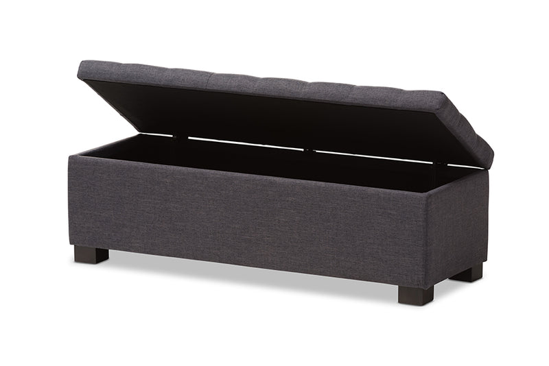 Baxton Studio Roanoke Modern and Contemporary Dark Grey Fabric Upholstered Grid-Tufting Storage Ottoman Bench
