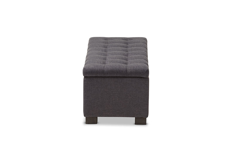 Baxton Studio Roanoke Modern and Contemporary Dark Grey Fabric Upholstered Grid-Tufting Storage Ottoman Bench