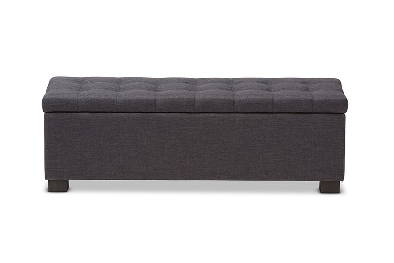 Baxton Studio Roanoke Modern and Contemporary Dark Grey Fabric Upholstered Grid-Tufting Storage Ottoman Bench