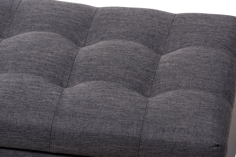 Baxton Studio Roanoke Modern and Contemporary Dark Grey Fabric Upholstered Grid-Tufting Storage Ottoman Bench