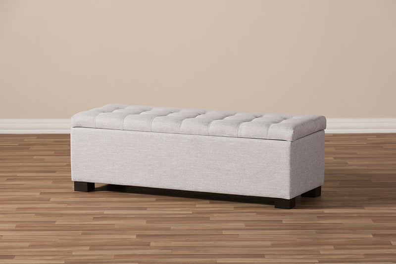Baxton Studio Roanoke Modern and Contemporary Grayish Beige Fabric Upholstered Grid-Tufting Storage Ottoman Bench