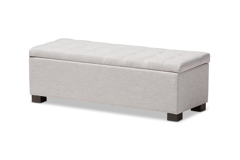 Baxton Studio Roanoke Modern and Contemporary Grayish Beige Fabric Upholstered Grid-Tufting Storage Ottoman Bench
