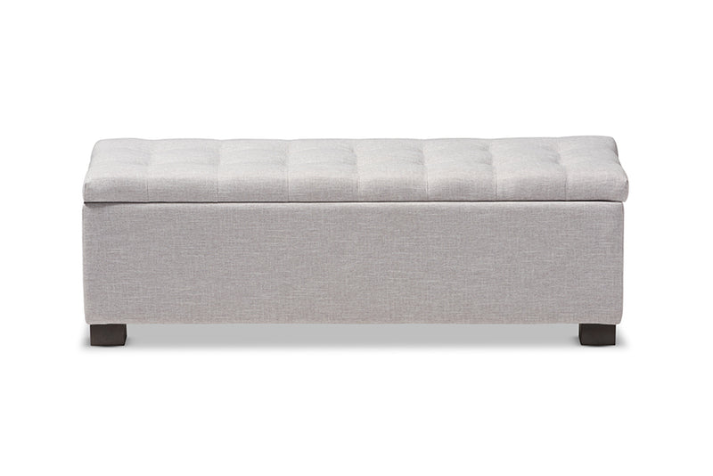 Baxton Studio Roanoke Modern and Contemporary Grayish Beige Fabric Upholstered Grid-Tufting Storage Ottoman Bench
