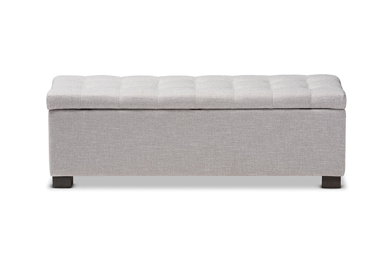 Baxton Studio Roanoke Modern and Contemporary Grayish Beige Fabric Upholstered Grid-Tufting Storage Ottoman Bench