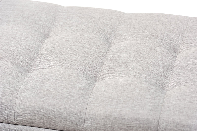 Baxton Studio Roanoke Modern and Contemporary Grayish Beige Fabric Upholstered Grid-Tufting Storage Ottoman Bench