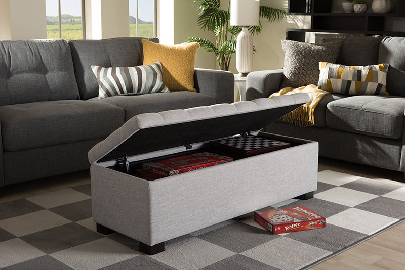 Baxton Studio Roanoke Modern and Contemporary Grayish Beige Fabric Upholstered Grid-Tufting Storage Ottoman Bench