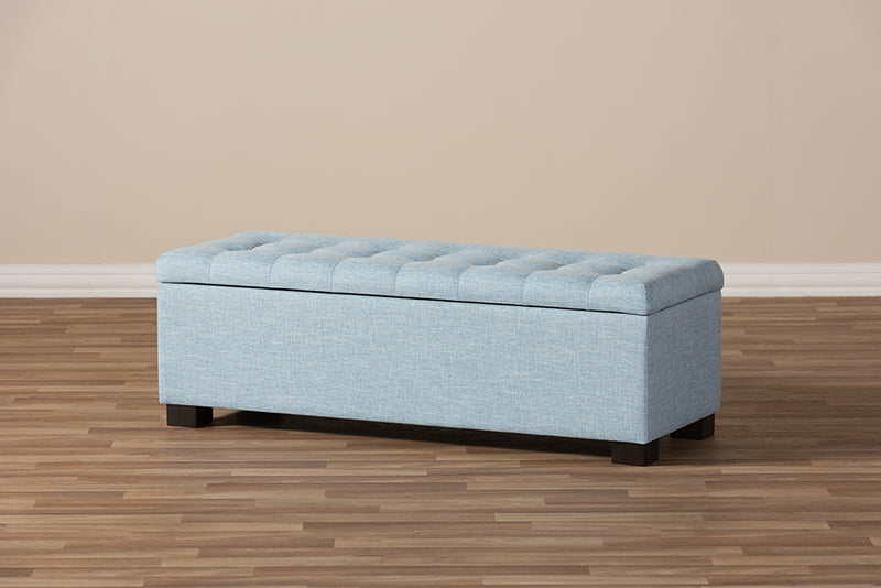 Baxton Studio Roanoke Modern and Contemporary Light Blue Fabric Upholstered Grid-Tufting Storage Ottoman Bench
