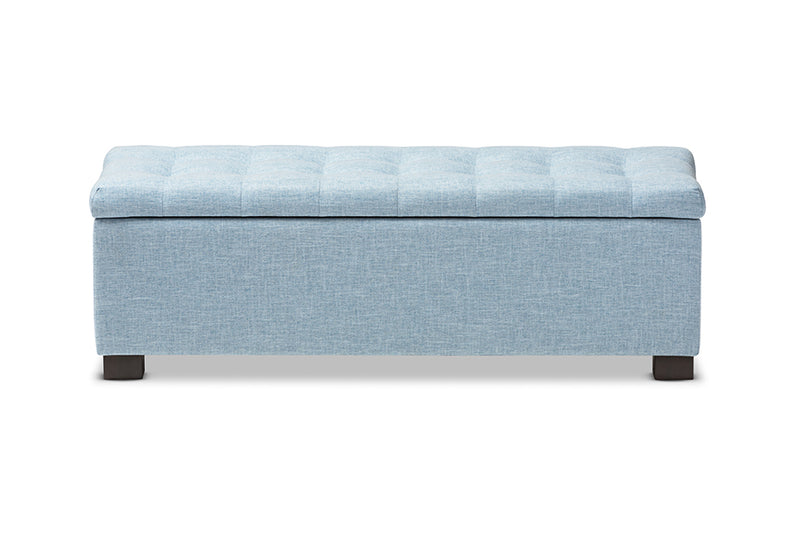 Baxton Studio Roanoke Modern and Contemporary Light Blue Fabric Upholstered Grid-Tufting Storage Ottoman Bench