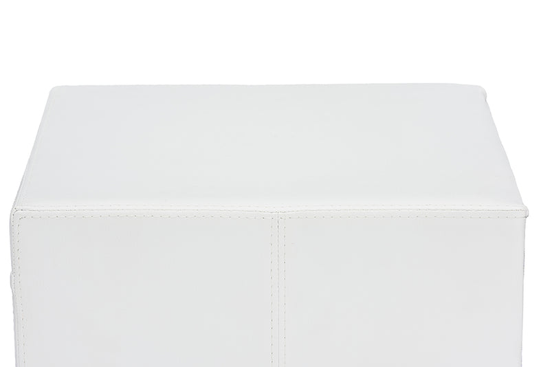 Baxton Studio Dorian White Faux Leather Upholstered Modern Nightstand