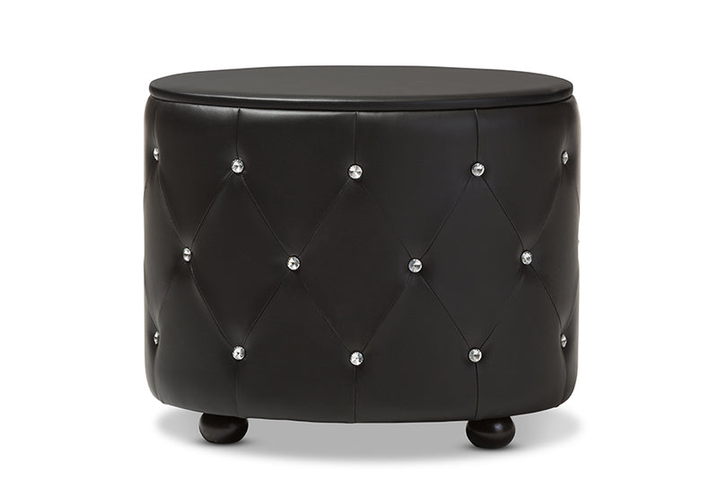 Baxton Studio Davina Hollywood Glamour Style Oval 2-drawer Black Faux Leather Upholstered Nightstand
