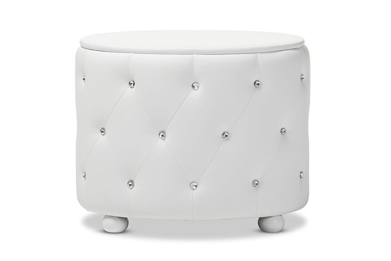 Baxton Studio Davina Hollywood Glamour Style Oval 2-drawer White Faux Leather Upholstered Nightstand