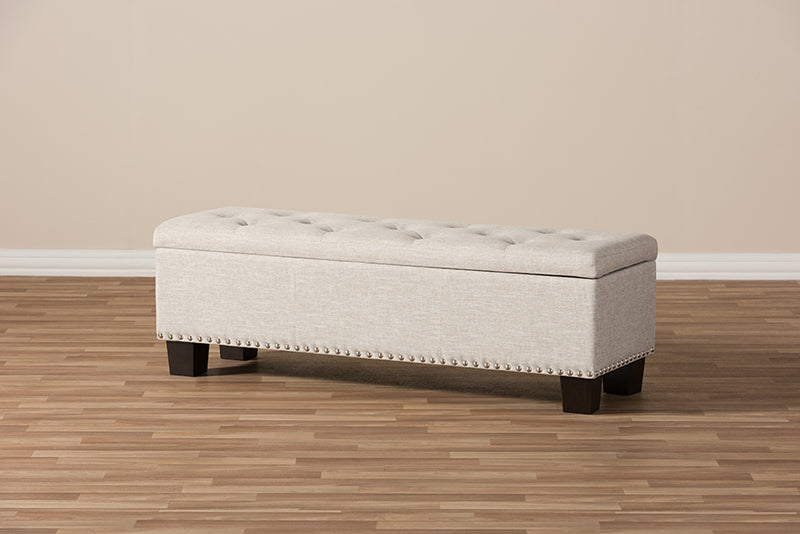 Baxton Studio Hannah Modern and Contemporary Beige Fabric Upholstered Button-Tufting Storage Ottoman Bench