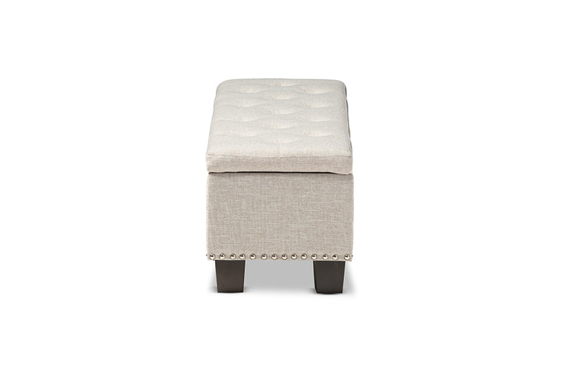 Baxton Studio Hannah Modern and Contemporary Beige Fabric Upholstered Button-Tufting Storage Ottoman Bench