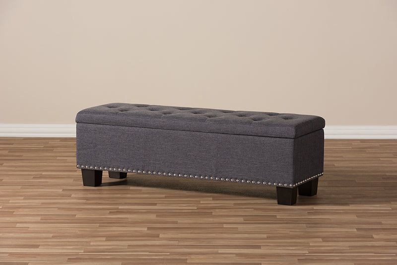 Baxton Studio Hannah Modern and Contemporary Dark Grey Fabric Upholstered Button-Tufting Storage Ottoman Bench