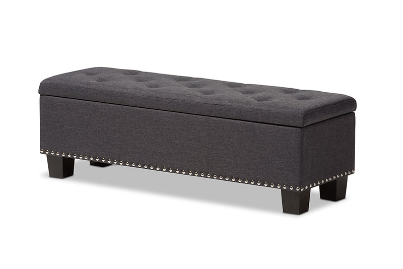 Baxton Studio Hannah Modern and Contemporary Dark Grey Fabric Upholstered Button-Tufting Storage Ottoman Bench