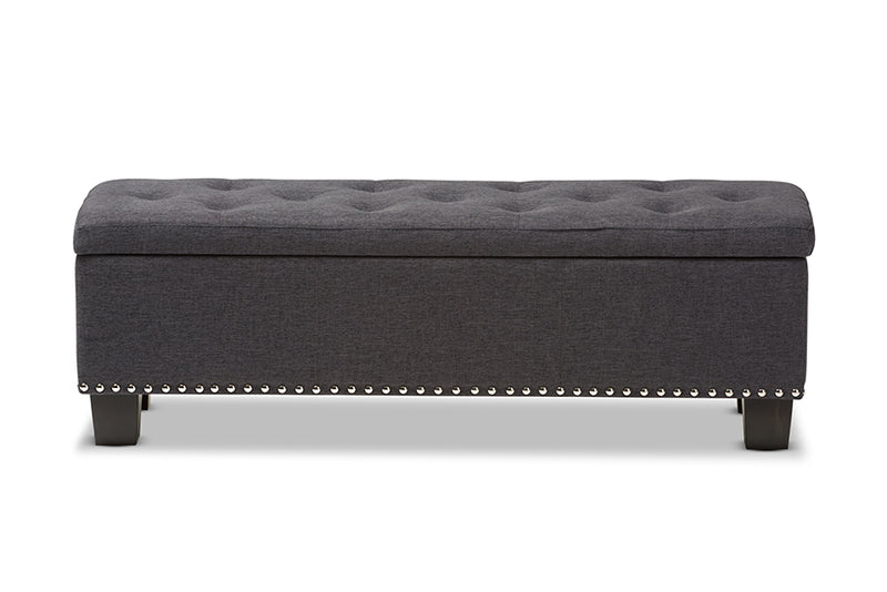 Baxton Studio Hannah Modern and Contemporary Dark Grey Fabric Upholstered Button-Tufting Storage Ottoman Bench